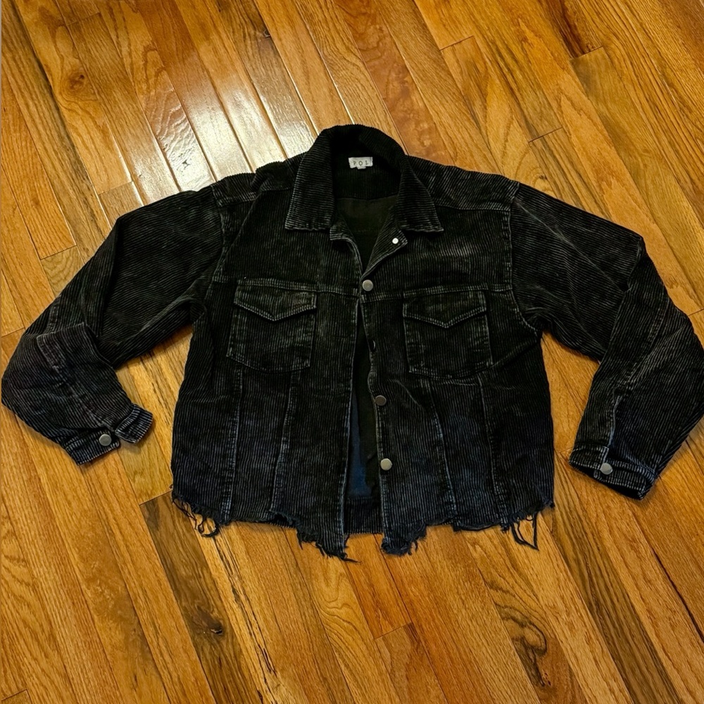 POL Distressed Black Corduroy Jacket